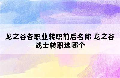 龙之谷各职业转职前后名称 龙之谷战士转职选哪个